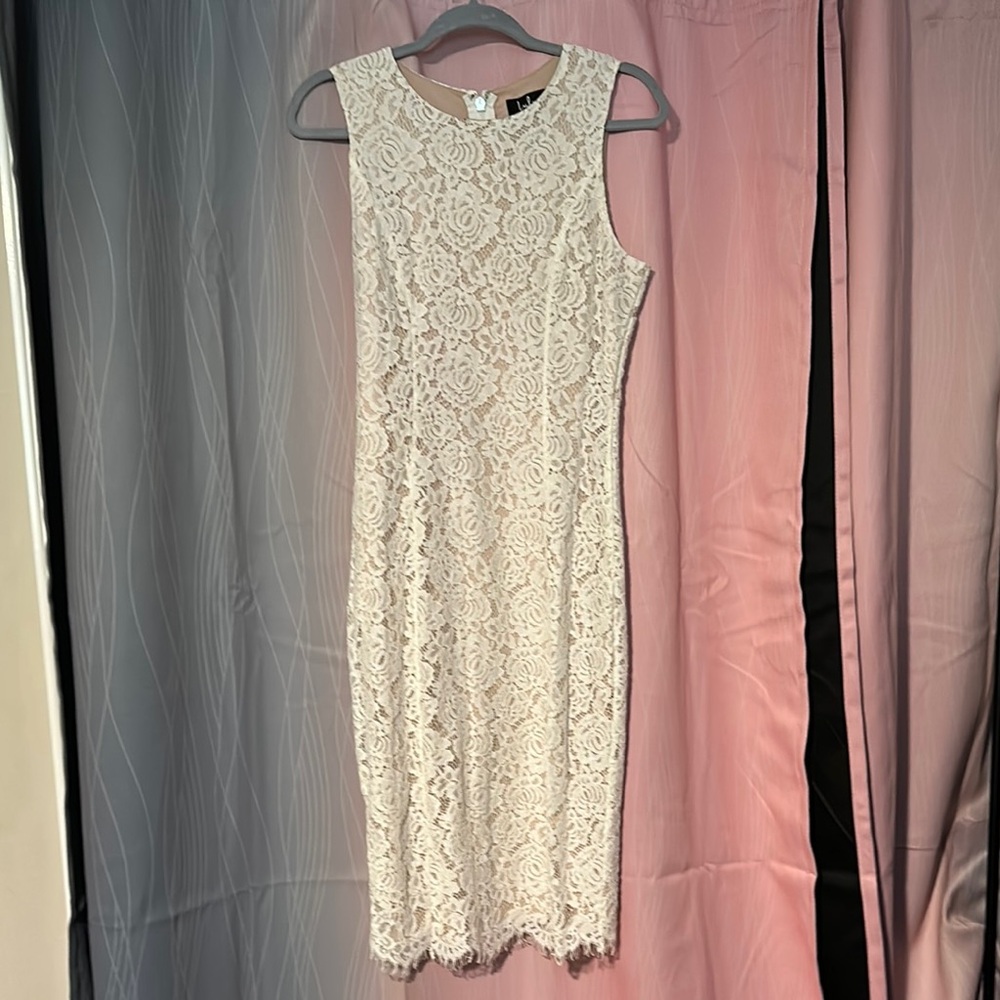 Lulus Elegant Cream Lace Dress, M